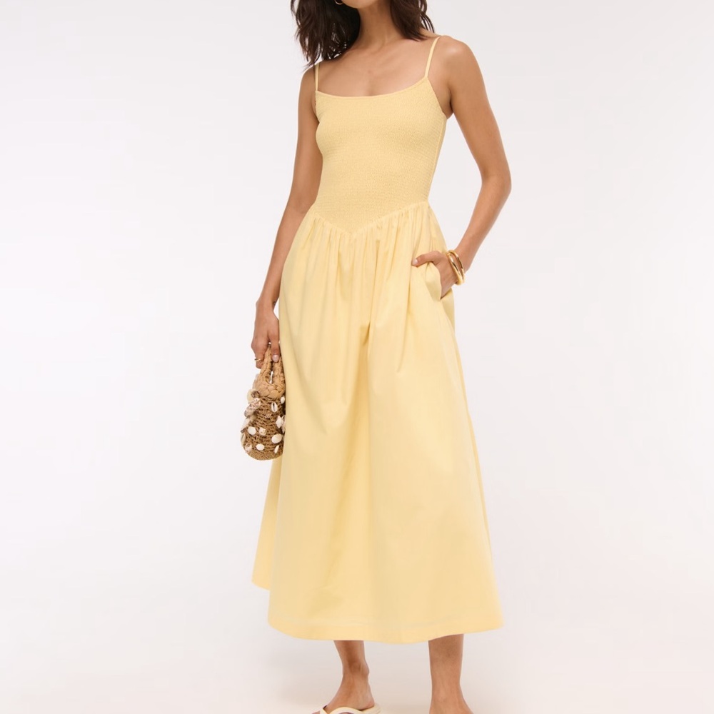 A&F Dipped-Waist Smocked Midi Dress small NWT